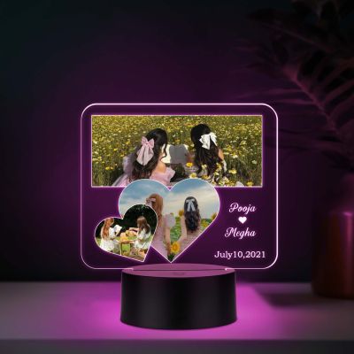 Personalized Best Friend LED Night Lamp Custom with Name & Date Birthday Gift for Bestie Gift for Sister 7 Color Changing Light